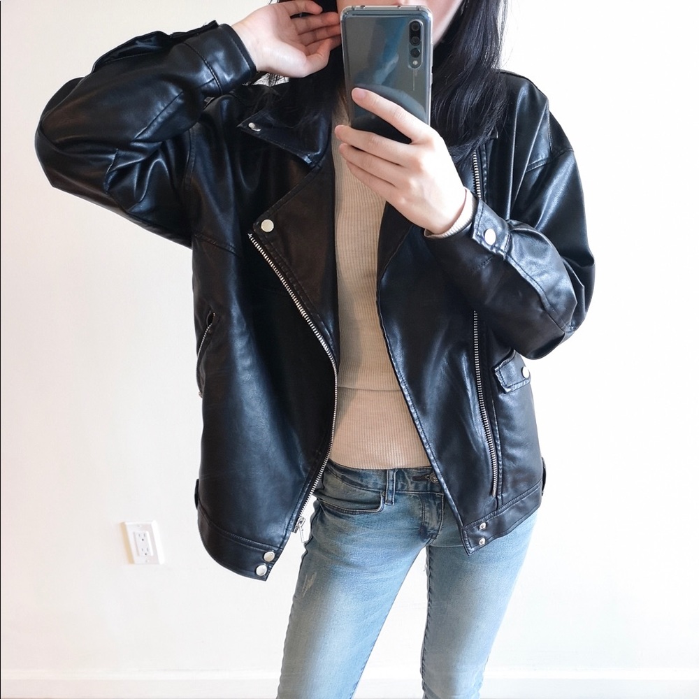 Summer Sale PU leather black motorcycle jacket - Picture 3 of 8